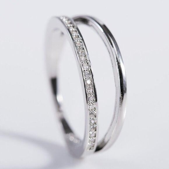 💞 Dainty Zircon Micro Pave Double Layer Silver Ring for Women, VIP120 - Picture 4 of 5